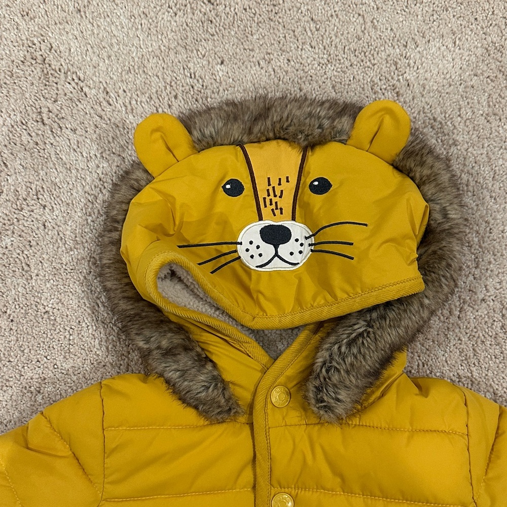 Baby Boden Yellow Puffer Jacket with Faux Fur Trim - Picture 2 of 4